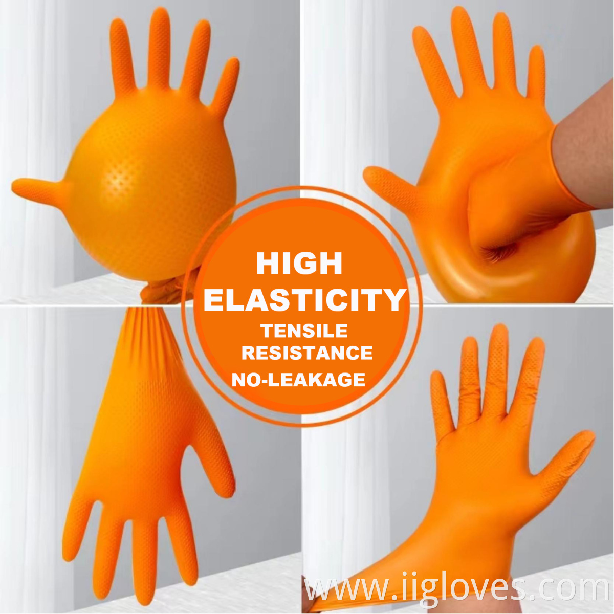 Safety Work Gardening Grip Rubber Gloves Mechanic For Food Orange Nitrile Powder Free Construction Gloves Disposable